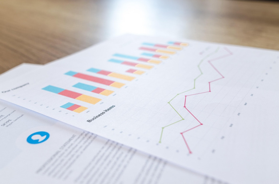 Financial reports data analytics and business documents on desk